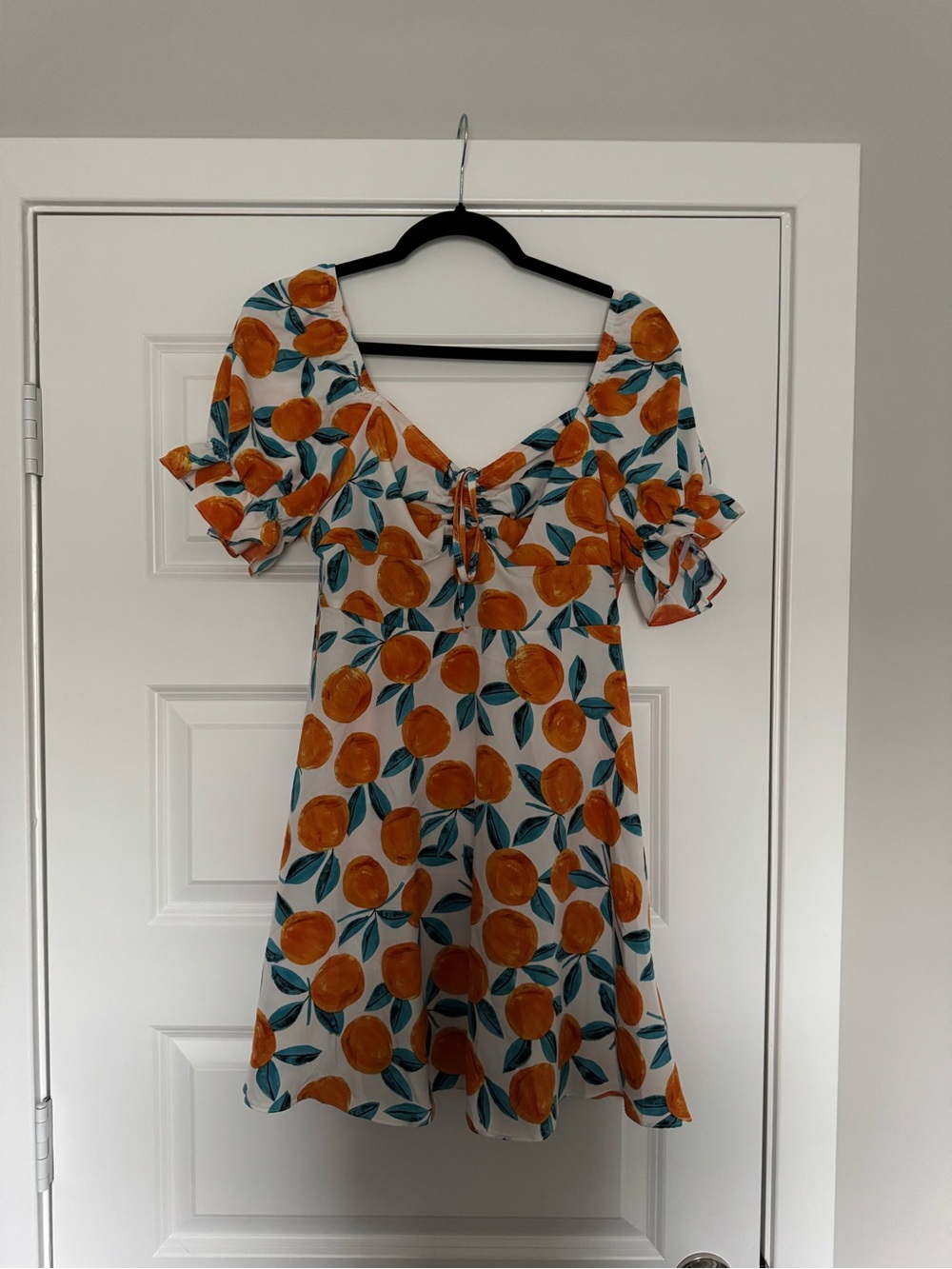 Orange Print Tie-Front Short Sleeve Dress